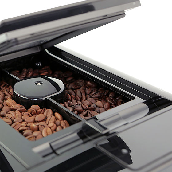 Melitta® Kaffeevollautomat Melitta Barista T Smart Schwarz F830 102 6761412 60 – Open view showing bean compartment and milk system